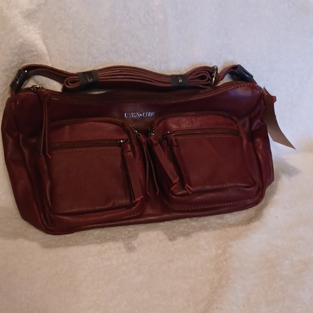 Union-code genuine leather cross body sling bag red wine color